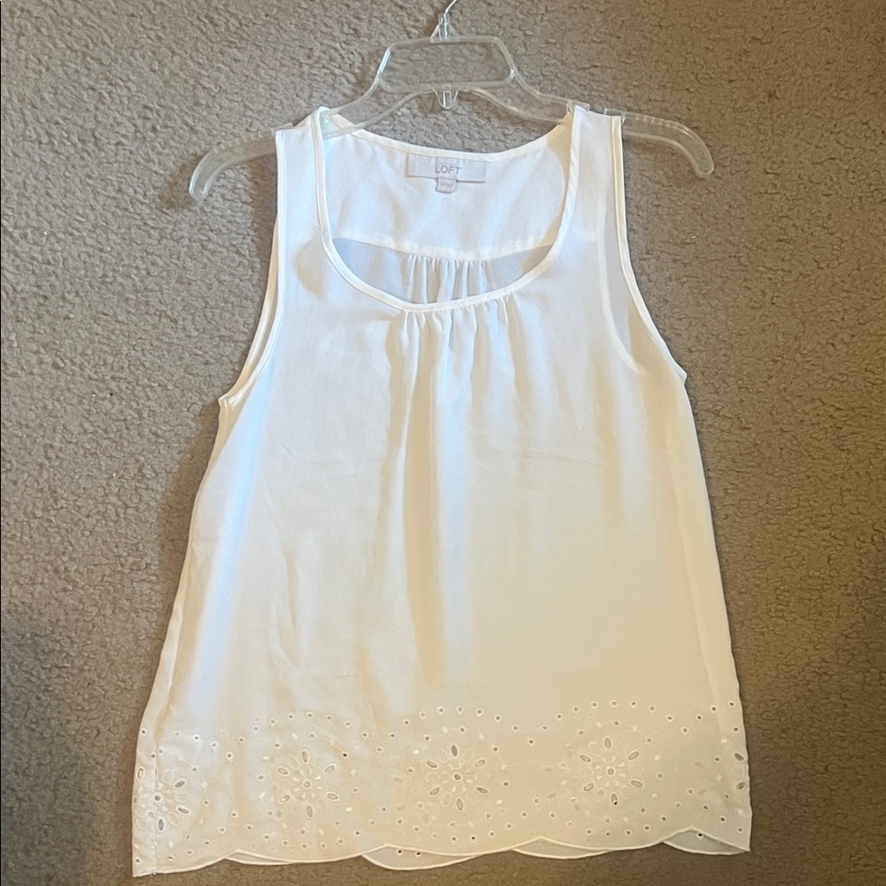 LOFT White Sleeveless Eyelet-Hem Tank